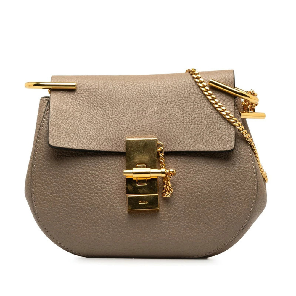 Chloe Drew Chain Shoulder Bag Beige Gold Leather